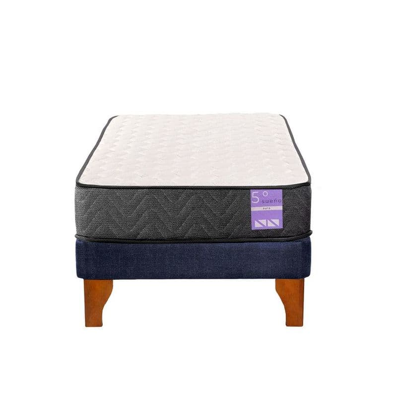 Cama Europea 1 Plaza Aura Base + Colchon Madera Azul