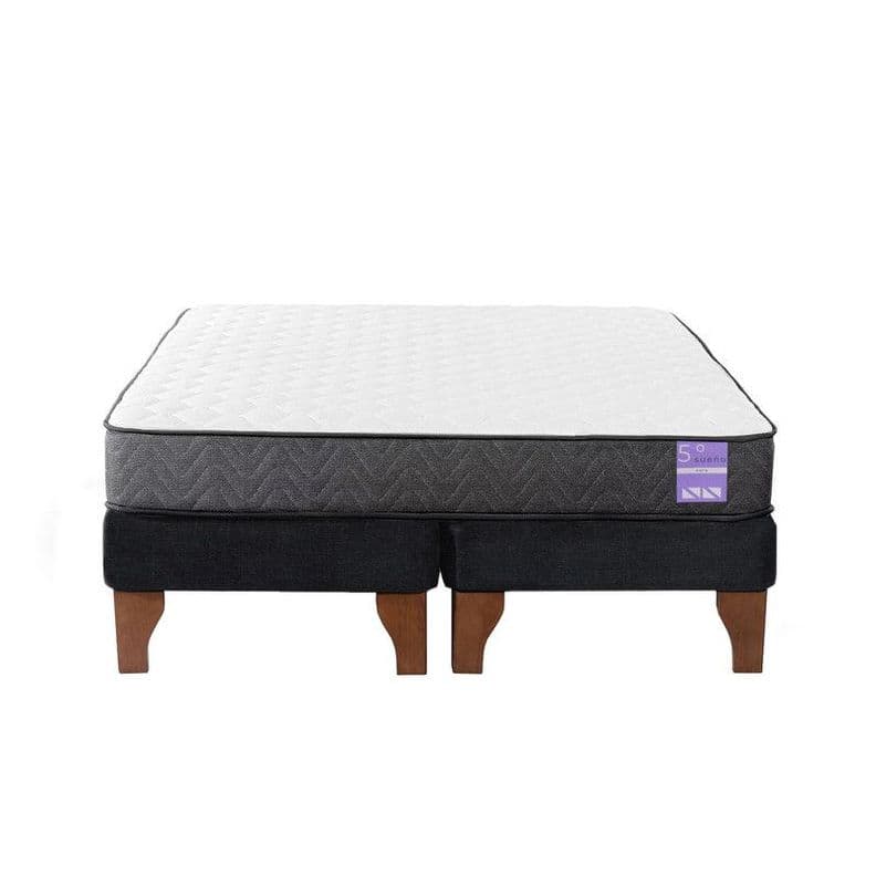 Cama Europea 2 Plazas 150x190 cm Base Colchon Madera Negro