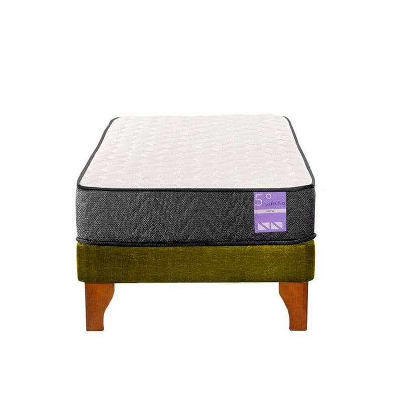 Cama Europea 1.5 Plazas Aura Base + Colchon Madera Verde