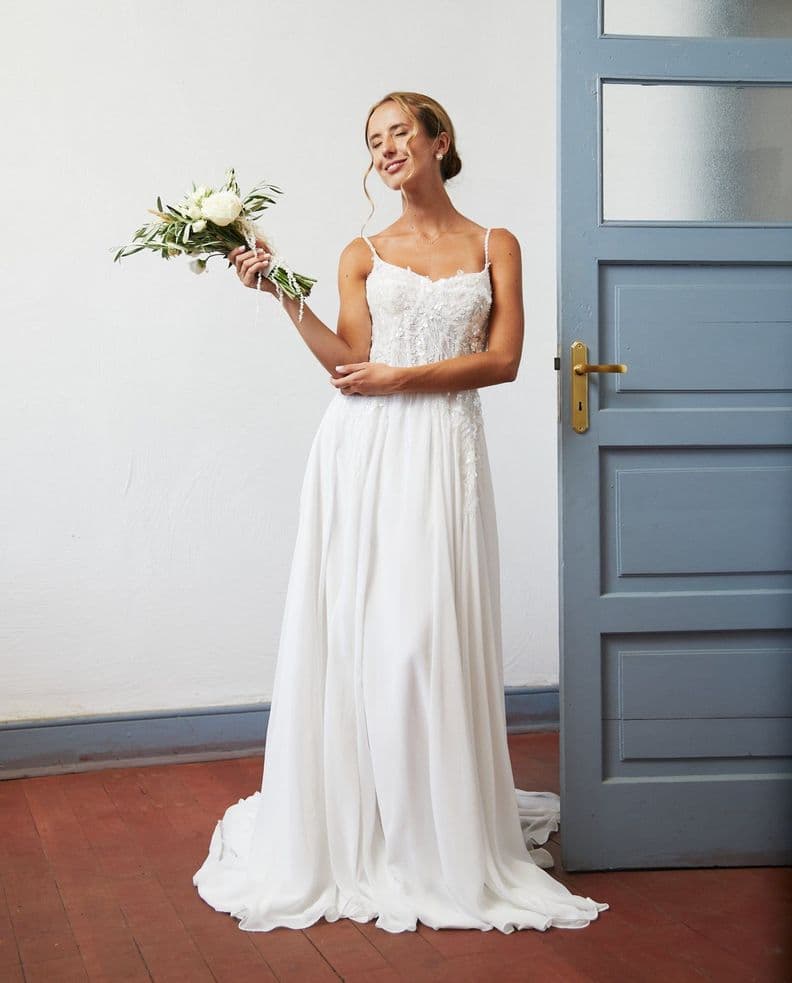 Vestido Largo de Novia Blanche Gasa Ivory Blanco M