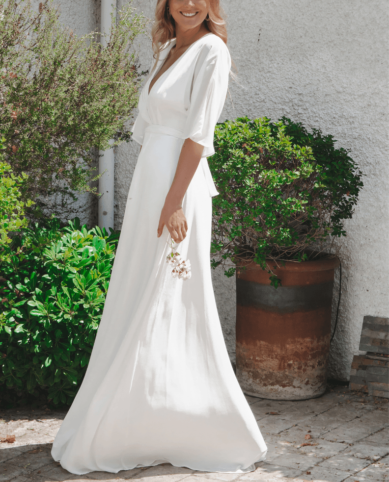 Vestido Largo de Novia Leandra Gasa Ivory Blanco S