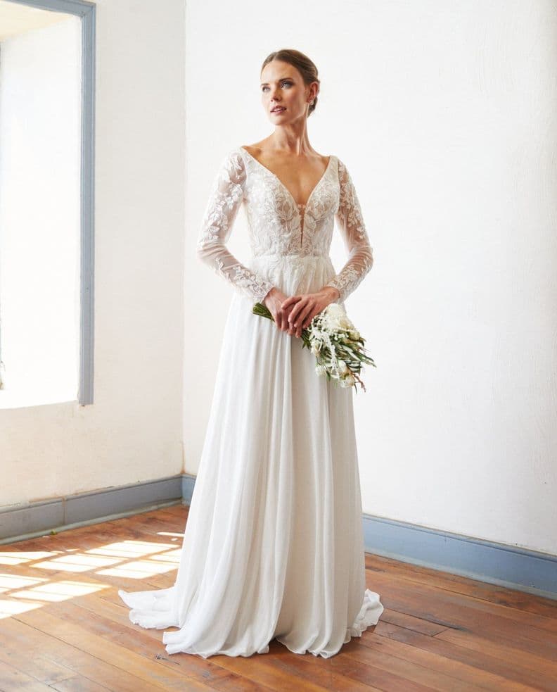 Vestido Largo de Novia Clair Cierre Gasa Ivory Blanco S