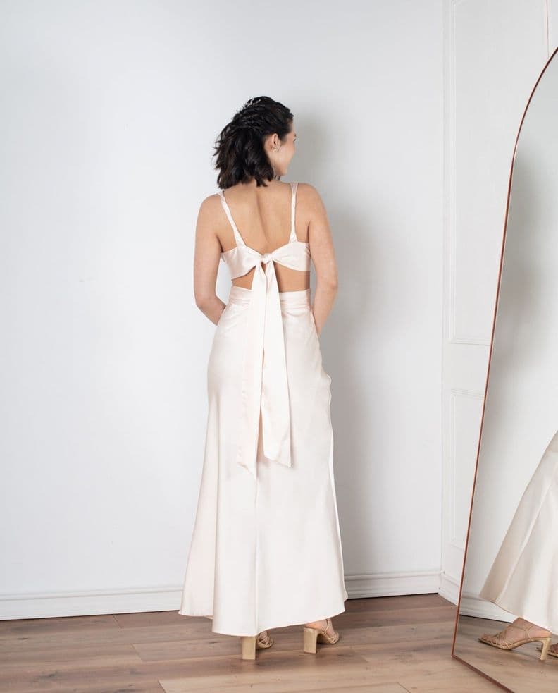 Vestido Largo de Fiesta Menorca Cut Out Champagne Blanco M
