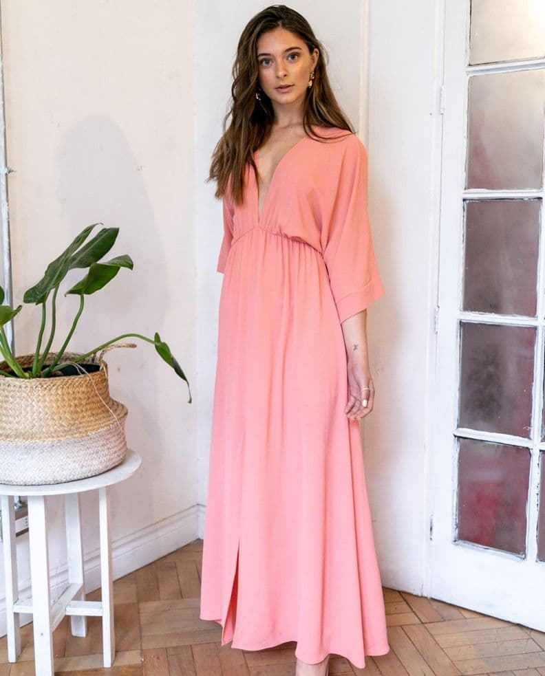 VESTIDO DE FIESTA LARGO POLA DAMASCO Rosado S
