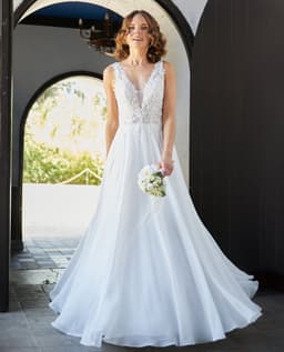Vestido Largo de Novia Elan Gasa Ivory Blanco XL