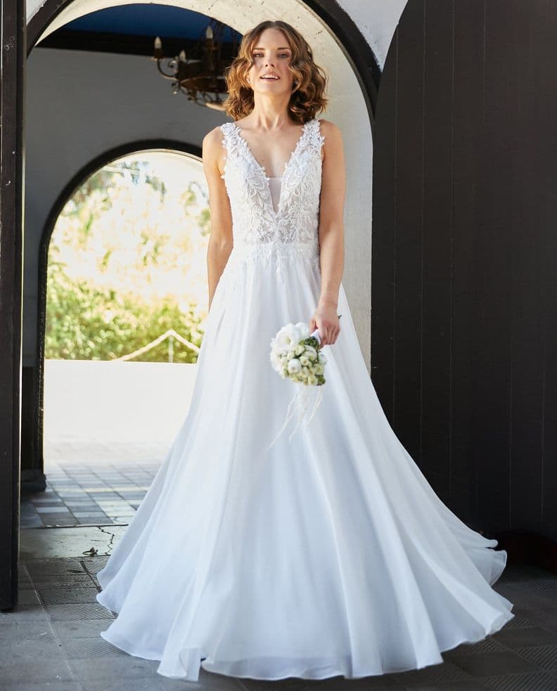 Vestido Largo de Novia Elan Gasa Ivory Blanco XL