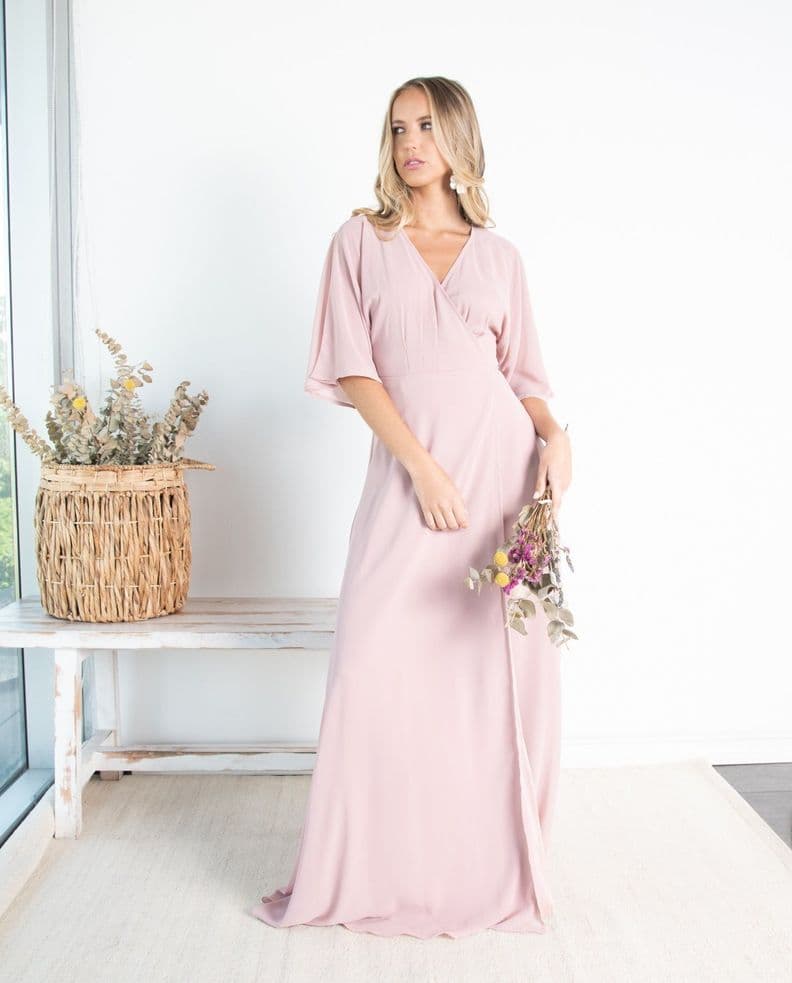 Vestido Largo Leandra Gasa Rosado Palo Rosa L