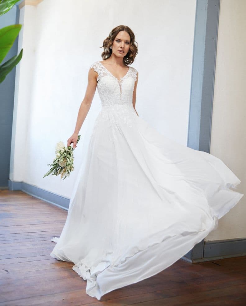 Vestido Largo de Novia Aura Gasa Ivory Blanco S