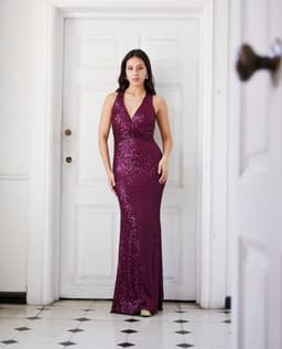 Vestido Largo de Fiesta Amara Lentejuelas Morado L