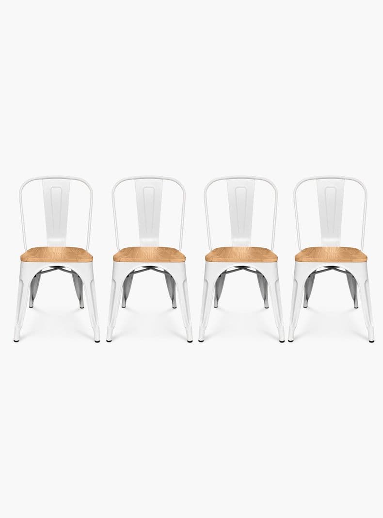 Pack 4 Sillas Tolix Asiento Madera Blanco