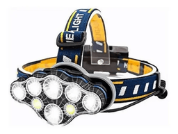Linterna Minero Cabeza Recargable 8 Leds Potente 2 Baterias Blanco Negro