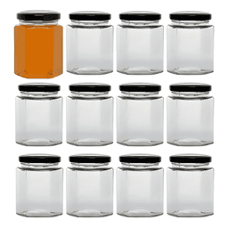 Tarro vidrio hexagonal 100 ml para miel tapa hermetica 12u