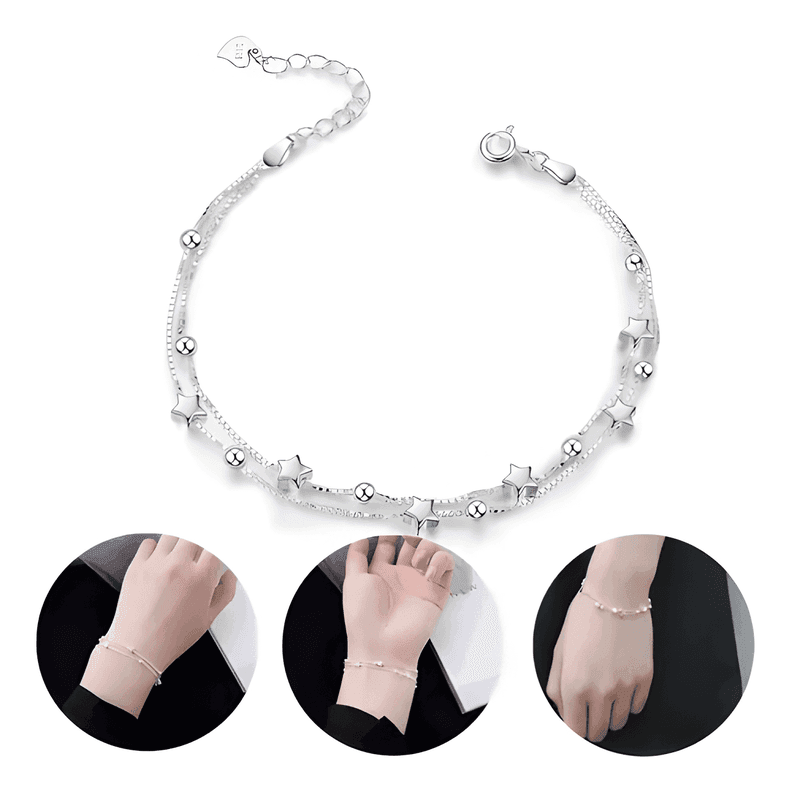 Pulsera estrellas y esferas de plata 925 + bolsa y pano