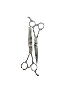 Set de Tijeras Wmark Pro D96-PS022 6" Con Estuche Y Peineta Plateado
