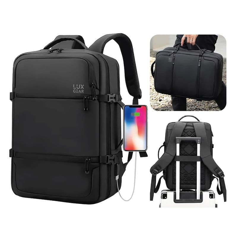 Mochila Notebook Viaje Luxgear Elite Impermeable Ejecutiva Negro