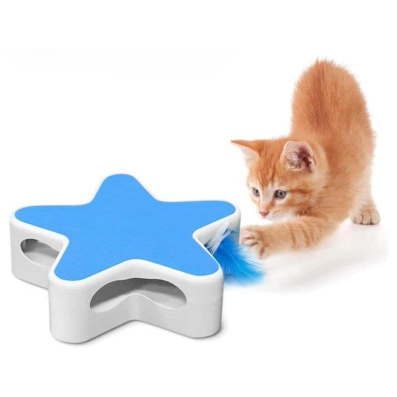 Juguete Interactivo Para Gatos Pluma Giratoria Mascotas Azul