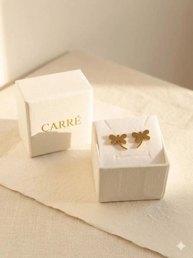 Aro Carre Mujer Libelula Enchapado En Oro 18k Dorado