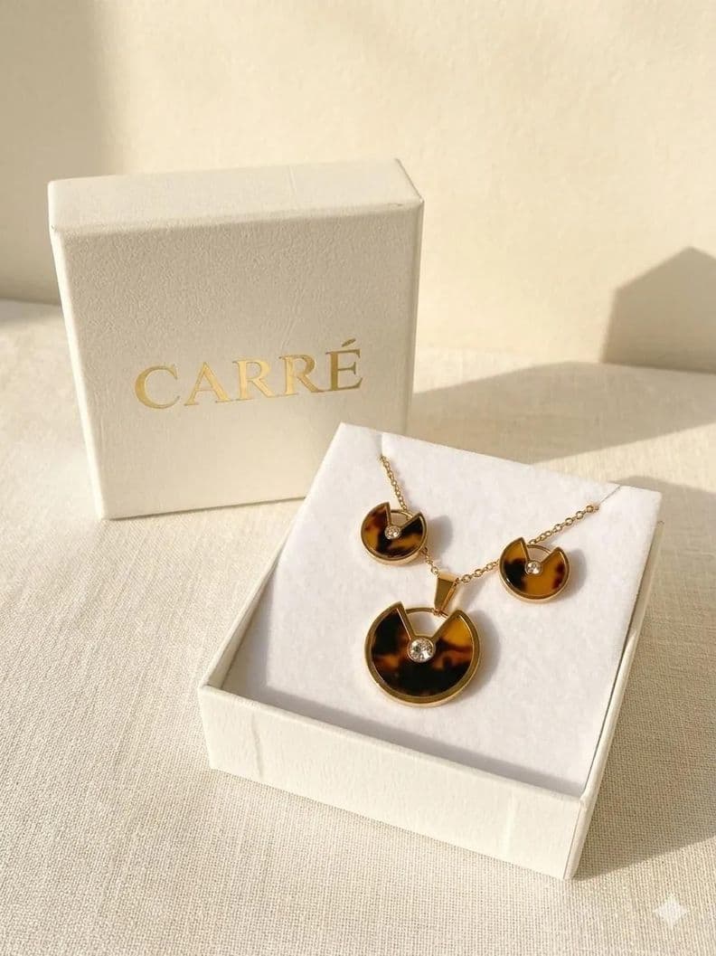 Conjunto Mujer Carre Carey Y Circon Banado En Oro 18k Dorado