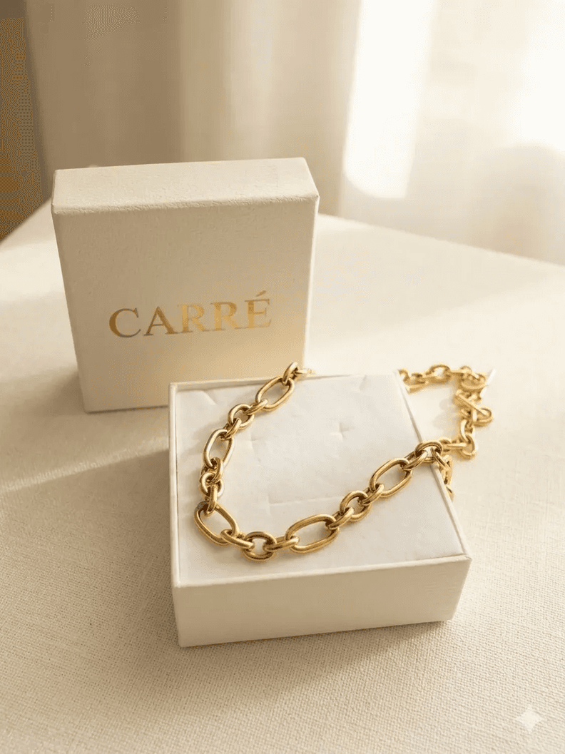 Collara Carre Eslabones Gruesos Enchapado En Oro 18k Dorado