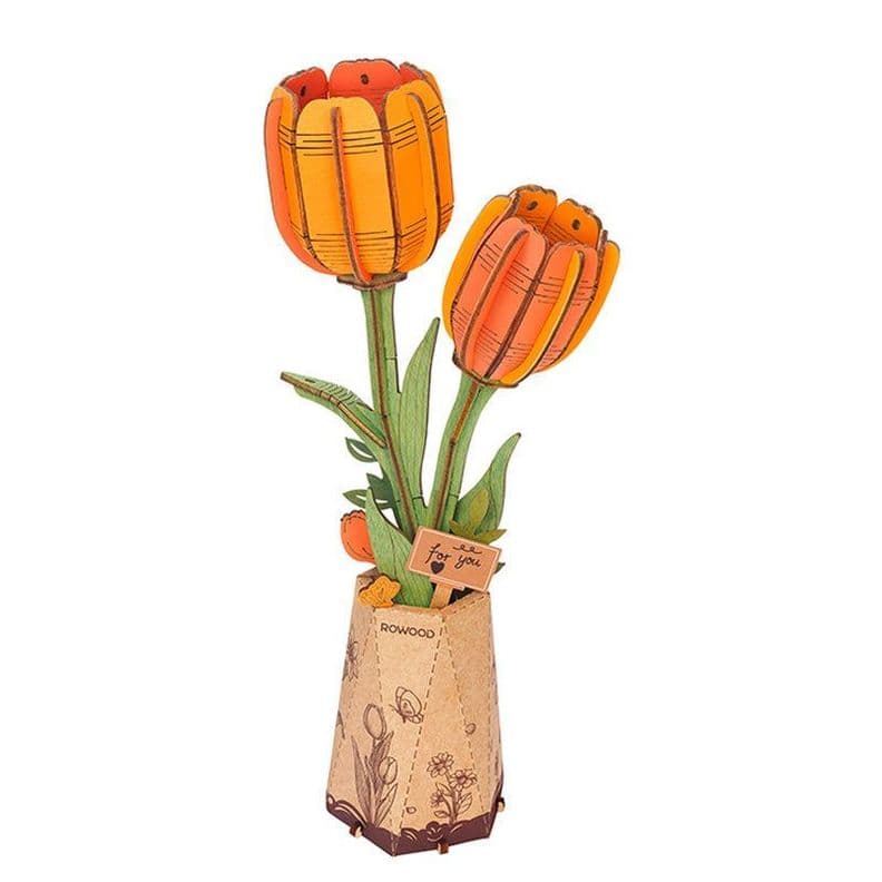 Tulipan Naranja de Madera ROWOOD Puzzle 3D Decorativo y Regalo Creativo