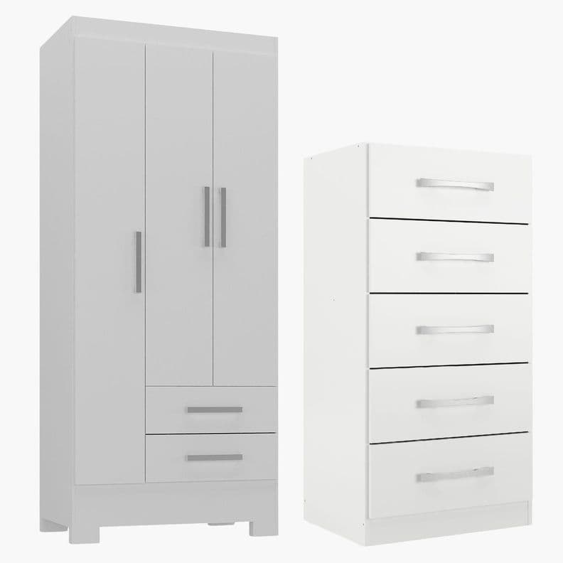 Combo closet 3 puertas 2 cajones + comoda 5 cajones blanco blanco rb3205 180 CM