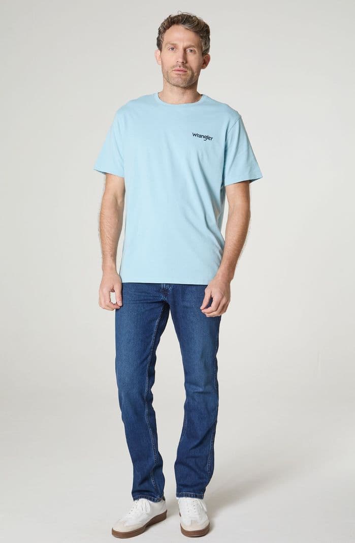 Polera Hombre Cuello Redondo Con Estampado En Espalda Regular Fit 100% Cotton Celeste XL
