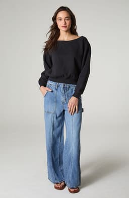Poleron Mujer Cuello Bote Relaxed Fit Negro L