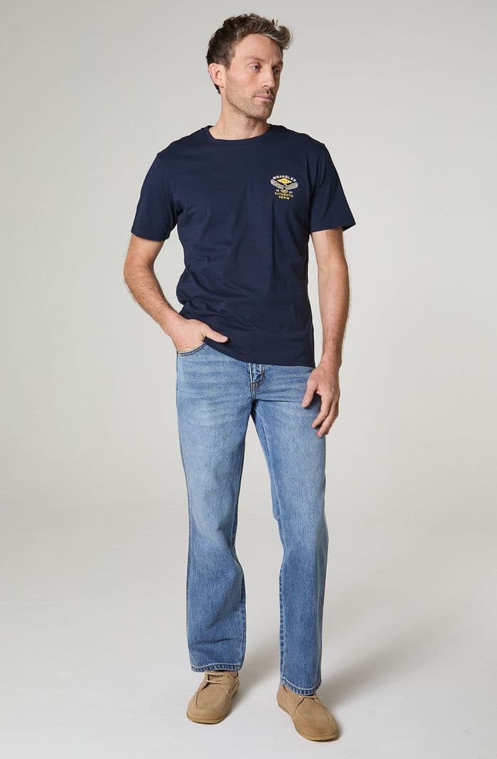 Polera Hombre Cuello Redondo Manga Corta Regular Fit 100% Cotton Azul L