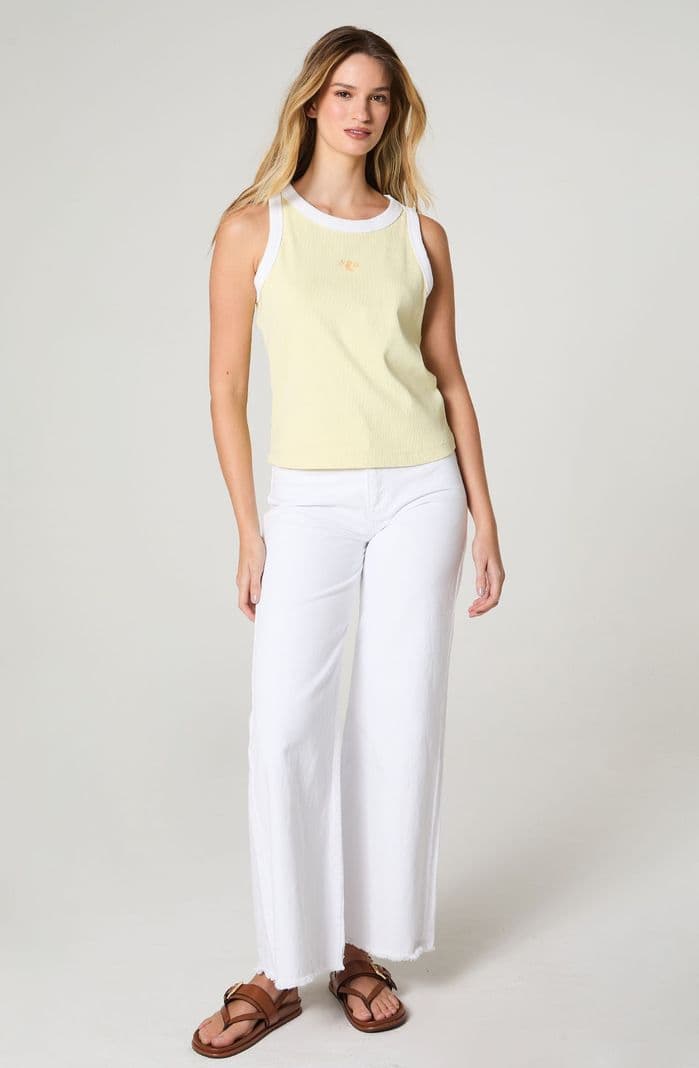 Polera Mujer Ringer Tank Sin Mangas Slim Fit Amarillo XS