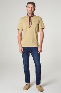 Polera Hombre Cuello Redondo Manga Corta Regular Fit 100% Cotton Crema XL