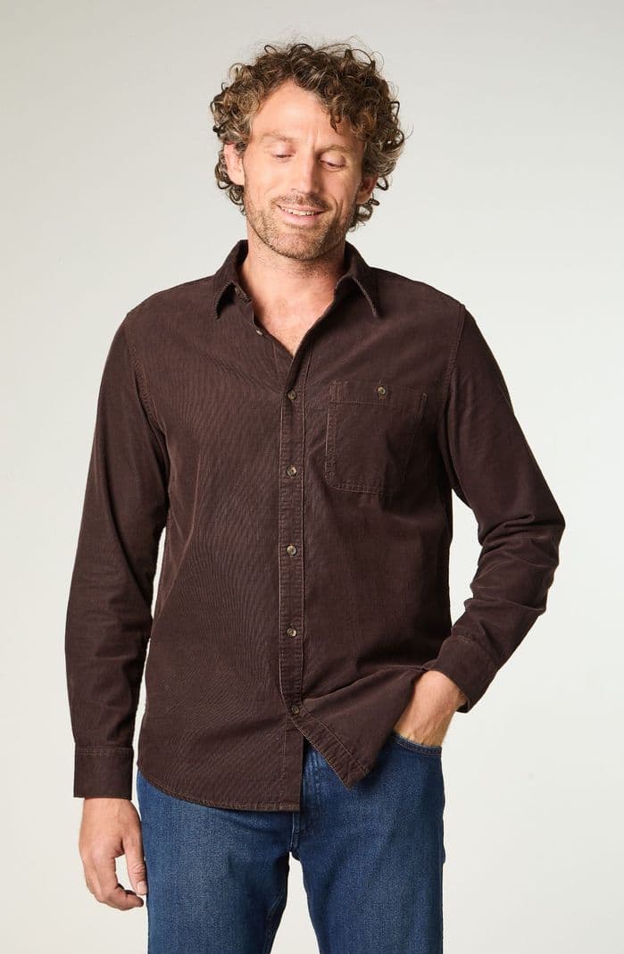 Camisa Hombre 1 Pocket Corduroy Regular Fit Cafe Oscuro L