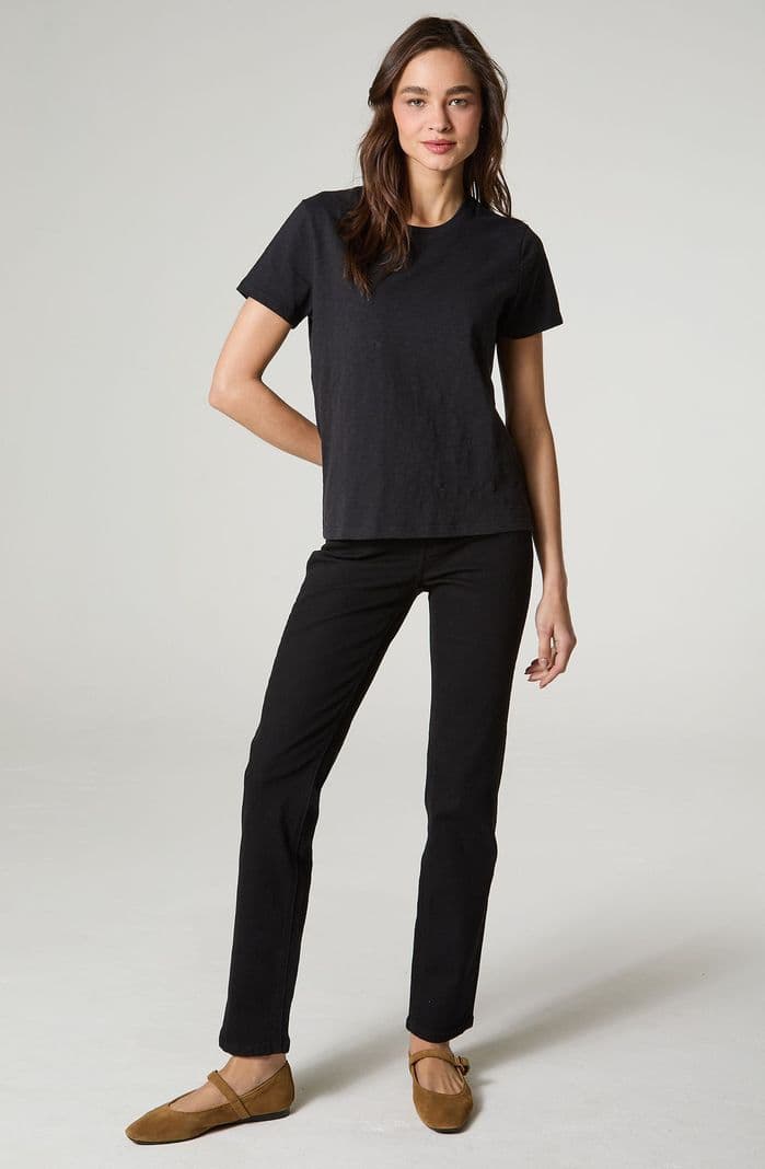 Polera Mujer Manga Corta Slub Regular Fit Basic Negro S