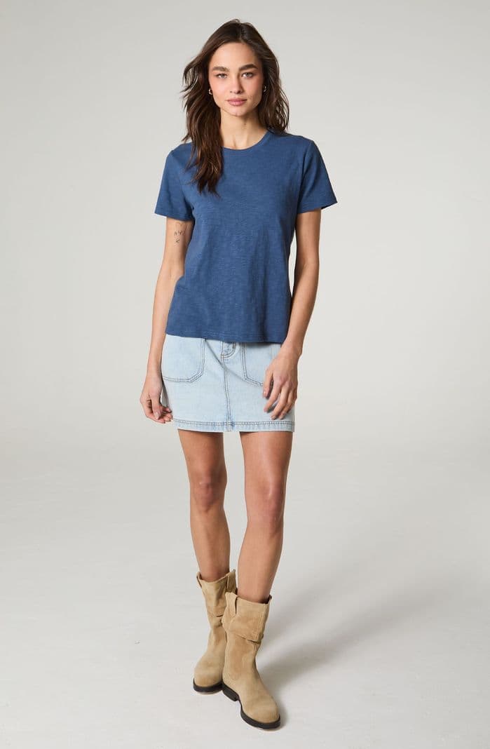 Polera Mujer Manga Corta Slub Regular Fit Basic Azul M
