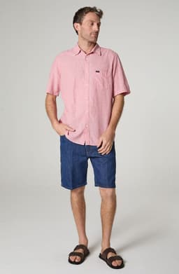 Camisa Hombre Manga Corta Lino 1 Bolsillo Regular Fit Rosado L