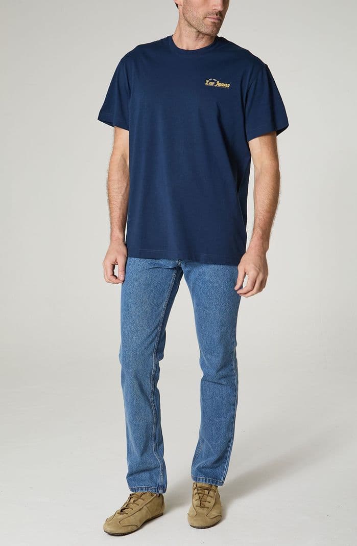 Polera Hombre Cuello Redondo Manga Corta Con Estampado En Espalda Regular Fit Azul L