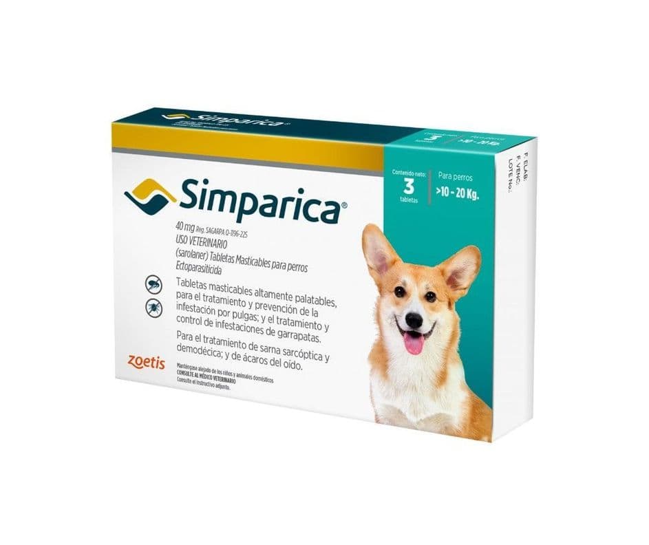 Simparica 40mg 10kg hasta 20kg x 3 comprimidos