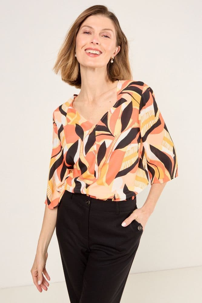 Blusa De Viscosa Estampada Naranjo Ma Griffe 14102225057114 46