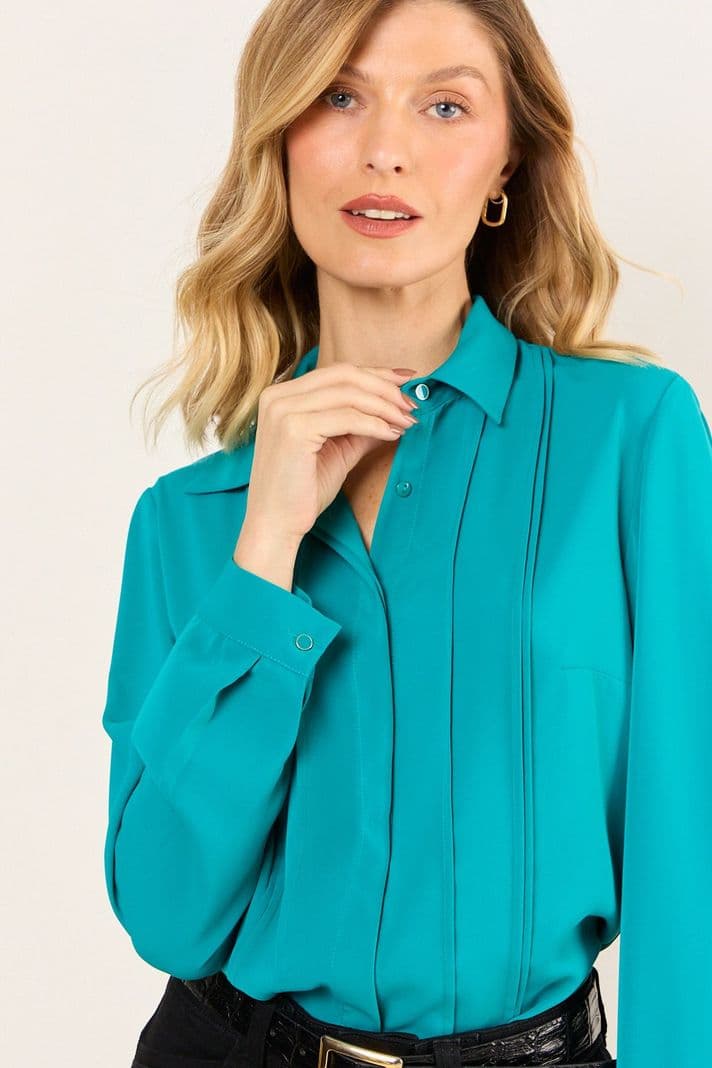 Blusa Camisera Alforzas Turquesa Ma Griffe 14002226050217 Verde 42