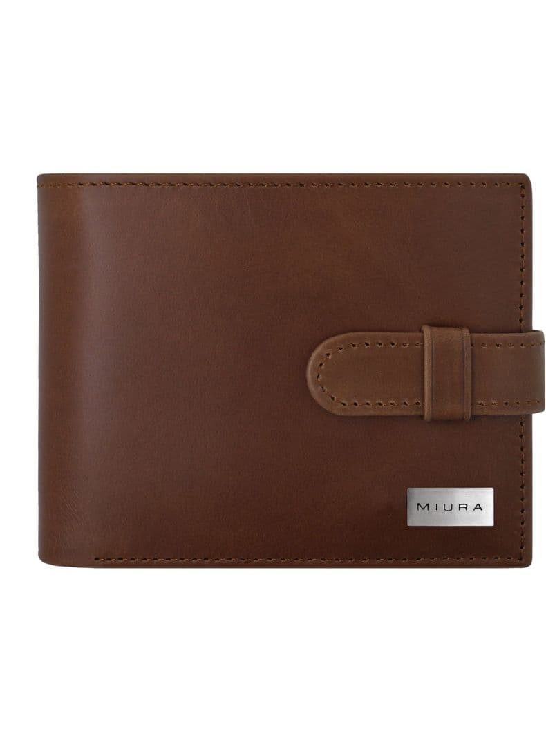 Billetera Hombre Miura Mod. Donato 100% Cuero Natural con proteccion RFID con tarjetero adicional Cafe