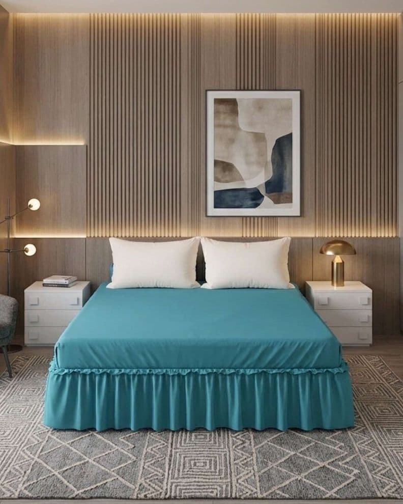 Faldon de Cama Estilo Moderno y Ajuste Perfecto SuperKing 200X200 CM A03 Turquesa