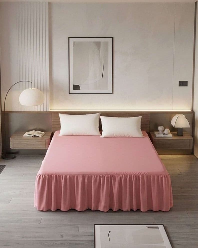Faldon de Cama Estilo Moderno y Ajuste Perfecto SuperKing 200X200 CM A01 Rosado