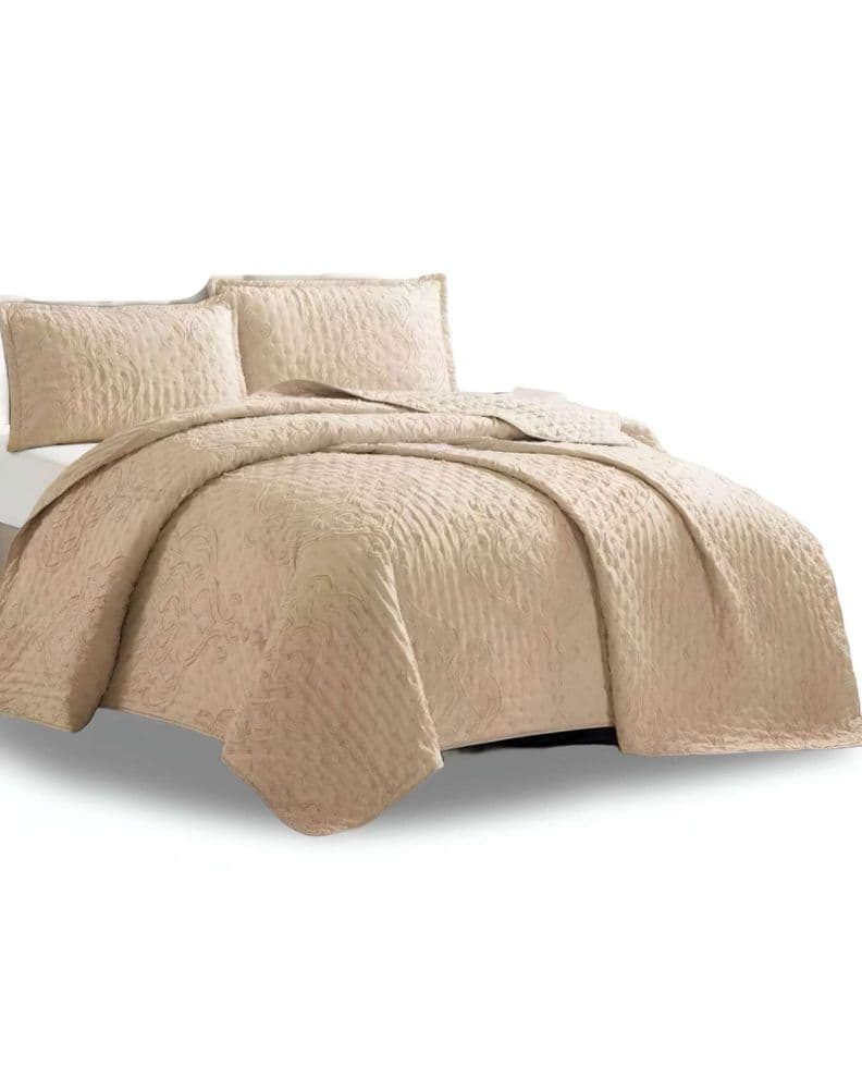 CUBRECAMA QUILT DELGADO TUFTING DE LUJO SUAVE 2 PLAZAS L7 Beige