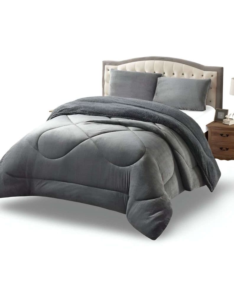 Cubrecama plush con chiporro Acolchado liso King gris