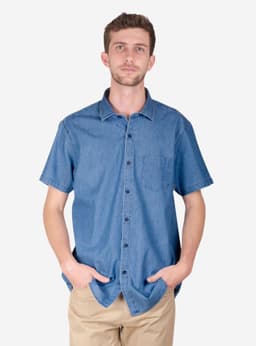 Camisa Denim Manga Corta Moss Celeste XL