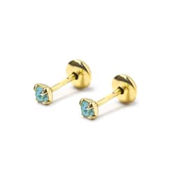 Aros Bebe Circon Celeste 2mm Enchapado Oro 18K