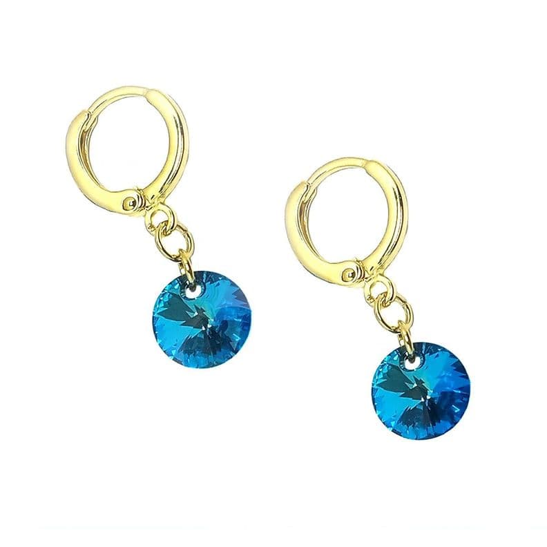 Aros Argolla Cristal Azul Colgante Enchapado Oro 18K Dorado