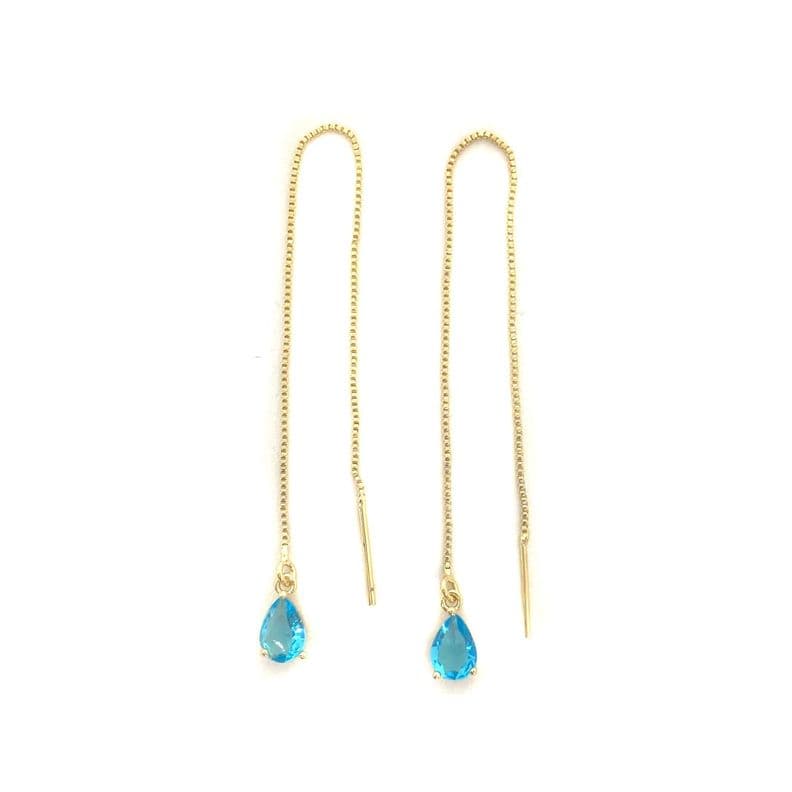 Aros Cadena Colgante Gota Celeste Enchapado Oro 18K