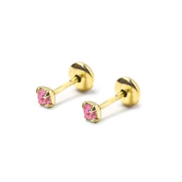 Aros Bebe Circon Rosado 2mm Enchapado Oro 18K
