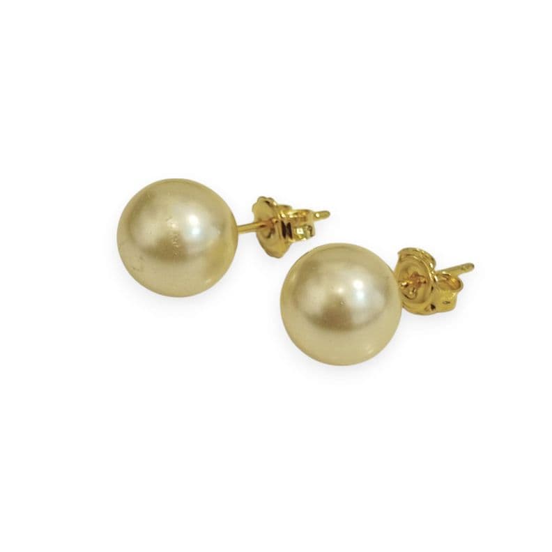 Aros Perla Sintetica 10mm Enchapado Oro 18K Dorado