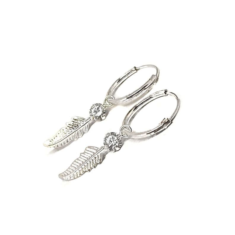 Aros Argollas Circon Pluma Colgante Plata Fina 925